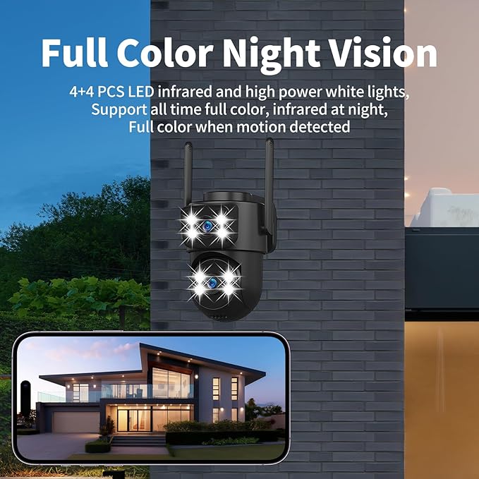 Dual-Lens Smart Indoor Outdoor Camera, 2K-3MP HD 5G WiFi, 360° AI Motion Tracking, IP65 Weatherproof, Color Night Vision, 24/7 Recording, 2-Way Audio, Baby/Nanny Cam (No Card Included)