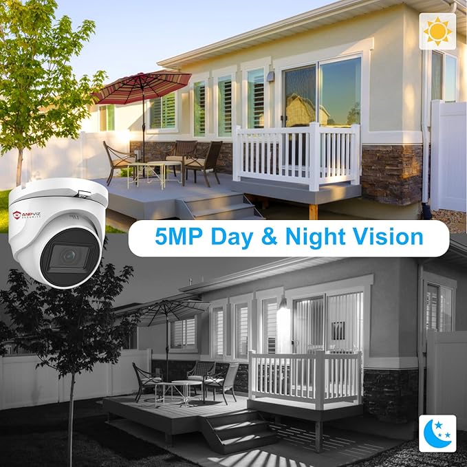 Anpviz 5MP Analog CCTV Camera HD 4-in-1 (TVI/AHD/CVI/CVBS) Security Turret TVI Camera, Dome Surveillance Camera with 2.8mm Lens, 100ft IR Night Vision, Metal Housing IP67 Waterproof for Outdoor/Indoor