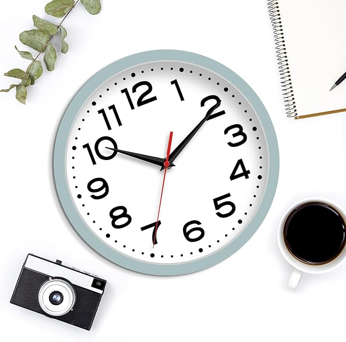 Wall Clock Silent Non-Ticking Modern Clock Battery Operated 8 Inch Small Classic Analog Decorative for Kitchen, Bathroom, Office, Bedroom, Home(Blue Gray)