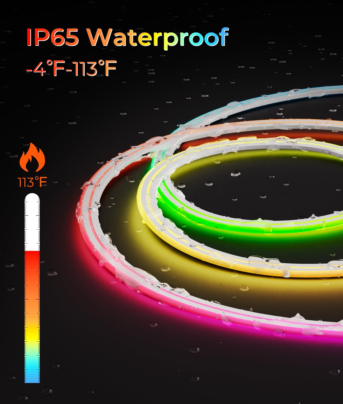 DeckTok Neon Rope Lights - 65FT RGB LED Strip, Waterproof, Music Sync, App/Remote Control, White, Model 3535RGB-60D-65FT