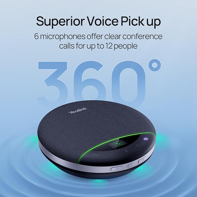 Yealink Bluetooth Speakerphone SP96 with Dongle Support Daisy-Chain 26H Talk Time Teams Certified 65mm Conference Speaker and 6 Microphones Array LCD Screen Smart AI Noise-Canceling