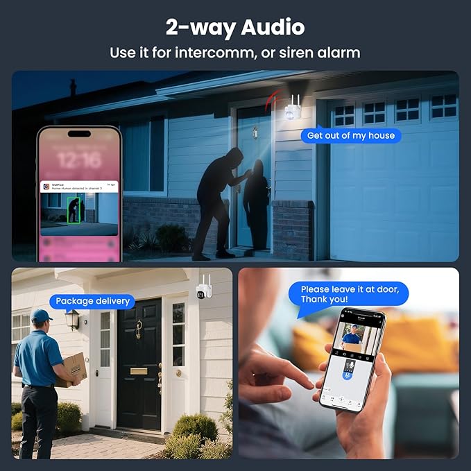 xmartO 10X Zoom Security Camera, 6MP HD Wireless PTZ Home Security System for Indoor Outdoor Surveillance, Security Camera System with Auto Tracking, 24/7 Surveillance, 2-Way Audio