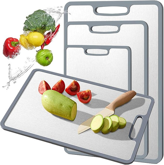 Titanium Cutting Board Double-sided non-slip silicone edging Pure Titanium Cutting Boards for Kitchen - Double-Sided Food-Grade Chopping Board Non-Stick Durable and easy to clean (3-Piece S/M/L)