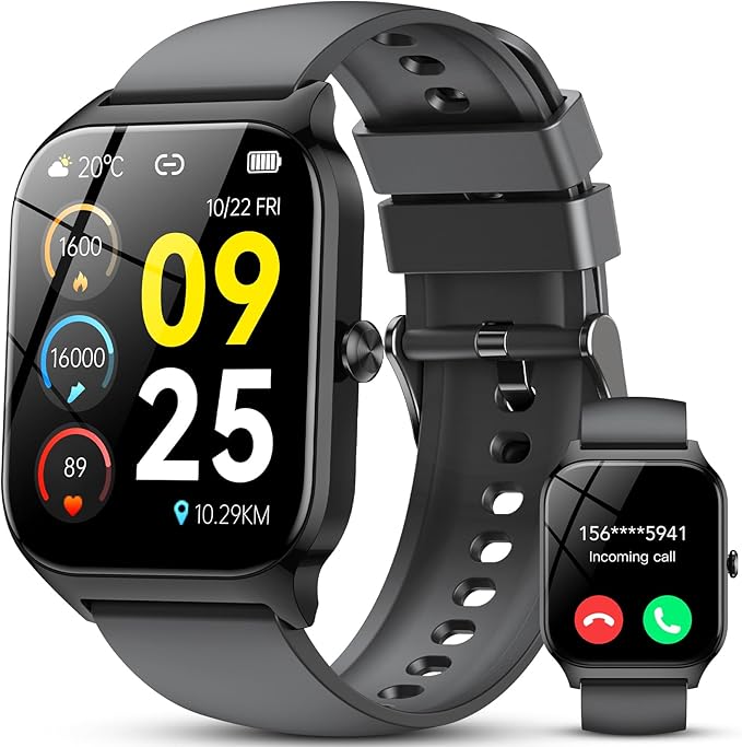 Smart Watch for Men Women, 1.85" HD Fitness Tracker with Bluetooth Calls/AI Voice Control, IP68 Waterproof, 115+Sports Modes, 24/7 Heart Rate/Sleep Fitness Watch Compatible with iOS/Android, Black