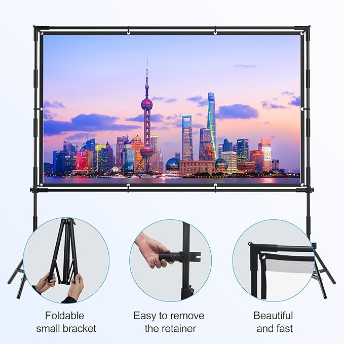 Projector Screen, 120-Inch Outdoor Projector Screen with Stand,16:9,4K Ultra HD,1080P,3D Compatible,Portable Outside Screen with Carrying Bag