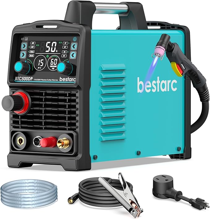 bestarc Plasma Cutter, [Pilot Arc][Large LED Display][Air Sensor] 50A bestarc Plasma Cutter Machine 110/220V Dual Voltage, 1/2 Inch Clean Cut 4/5 Inch Max Cut, Post Flow Mesh, 2T/4T for Beginners DIY