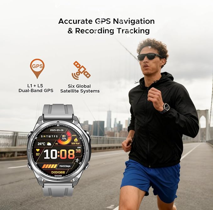 DOOGEE Anywise W1 Mens Smart Watch, 5ATM Dual-Band GPS Fitness Tracker, 1.43'' Smart Watches for Android and iPhone, 170+ Sports Modes, Answer/Make Calls/18 Days Battery/Led Flashlight/Compass/2 Strap