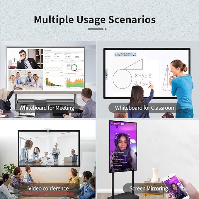 55" Touchscreen Monitor Smart Board, 4K Interactive Presentation Electronic Whiteboard with Android 13, Digital Signage Display for Office, Classroom,RAM 4GB+ ROM 32GB