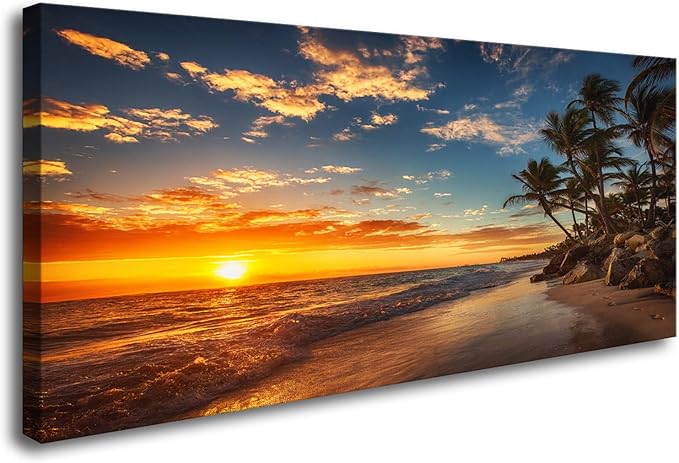 DZL Art S74775 Canvas Painting Print Paradise Tropical Island Beach with Palms Photograph Print Nature Pictures Wall Art Canvas Prints Painting for Living Room Bedroom Decor Office Wall Decor