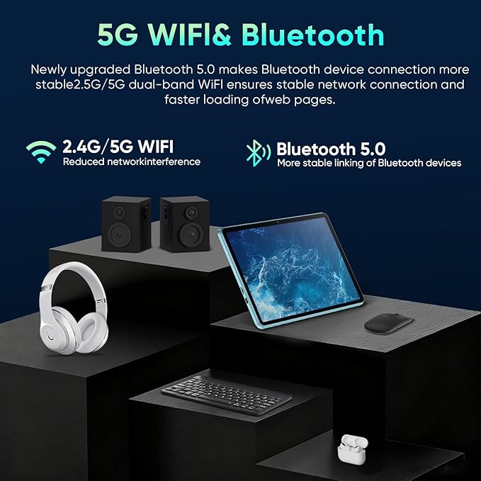 Tablet, Android 15 Tablets with 10.1 inch HD Display, 128GB Storage 1TB Expand, Octa-Core Processors, 6000mAh, Widevine L1, GPS, Dual Camera, WiFi 5, BT5.0 (Blue)
