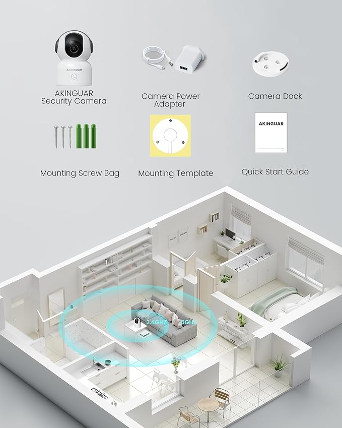 2K 3MP Indoor Security Camera, 5GHz/2.4GHz WiFi Camera, Security Camera for Home, 360°Pan Security Cameras with Motion Detection & One-Touch Call, Night Vision, Compatible with Alexa, Black