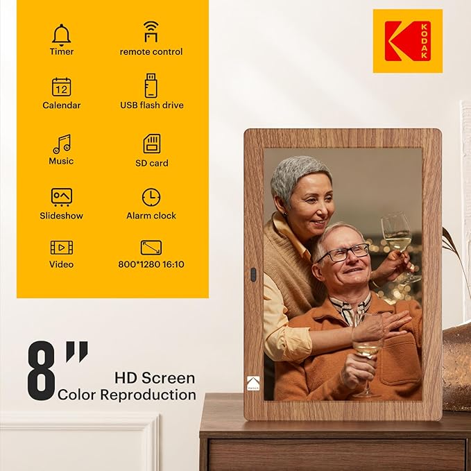 KODAK 8 Inch Digital Picture Frame with Remote Control,1280 * 800 IPS HD Screen Digital Photo Frame, Auto-Rotate,Easy Operated Programmable Auto On/Off, NO WiFi