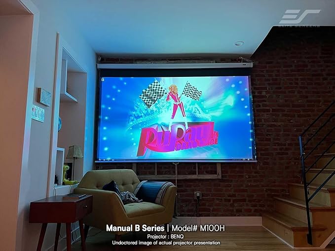 Elite Screens Manual Pull Down Projector Screen 120-INCH Home Movie Cinema Gaming Office Presentation, ISF Certified, Auto-Lock Mechanism, 4K / 8K 3D Ultra HDR HD Ready, M120H