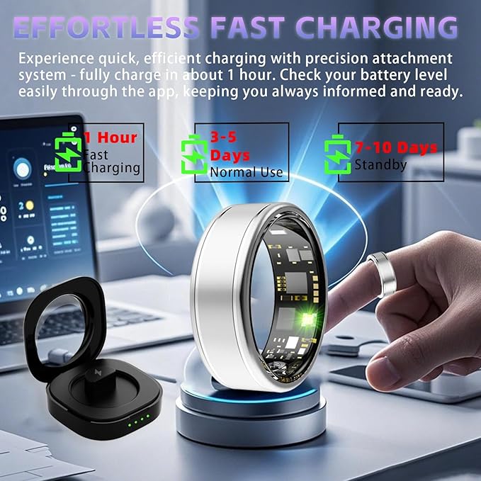 Smart Ring for Women – Fitness Tracker Ring with Heart Rate, SpO2, Blood Pressure, Sleep Monitoring, Step & Calorie Counter, No Subscription Fee, iOS & Android Compatible (Silver, 12)