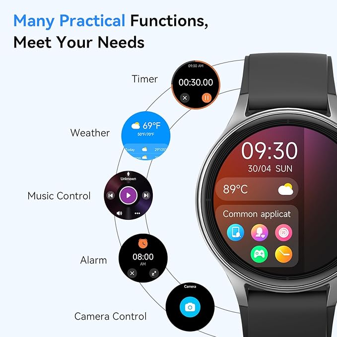Smart Watches for Men/Women (2 Bands), 1.27“ Round Smartwatch Fitness Tracker with Bluetooth Calls (Make/Answer), Heart Rate/SpO2/Sleep Monitor, 12 Days Battery, IP68 Waterproof