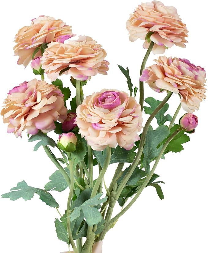 Artificial Ranunculus Flowers 23 Inch Long Stem - 6 Pack Silk Buttercup Stems for Wedding Bouquets, Centerpieces,Home Decor - Realistic Deep Pink Faux Floral Arrangements (Deep Pink)