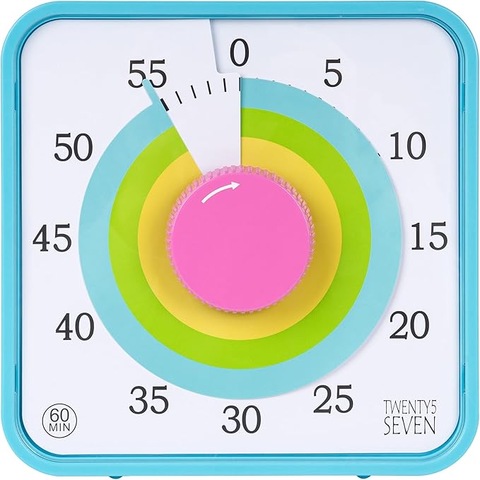 TWENTY5 SEVEN Countdown Timer 7.5 inch; 60 Minute 1 Hour Visual Timer â Classroom Teaching Tool Office Meeting, Mechanical Countdown Clock for Kids Exam Time Management Magnetic, Macaron Sky Blue