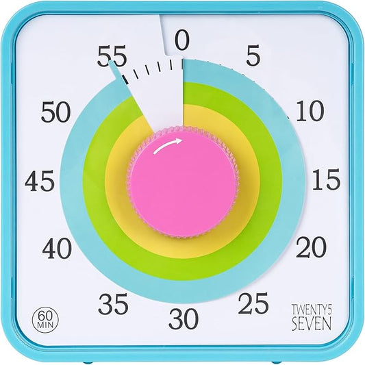 TWENTY5 SEVEN Countdown Timer 7.5 inch; 60 Minute 1 Hour Visual Timer â Classroom Teaching Tool Office Meeting, Mechanical Countdown Clock for Kids Exam Time Management Magnetic, Macaron Sky Blue
