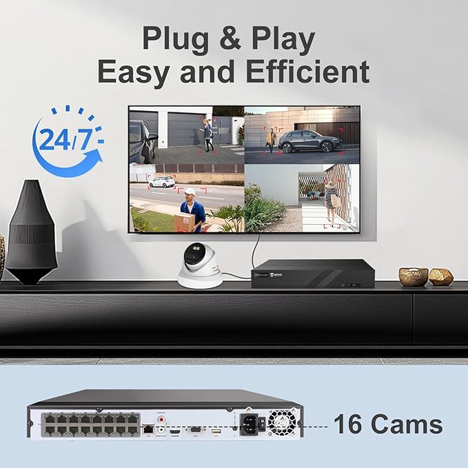 Anpviz 16CH PoE Security Camera System with AI Human/Vehicle Detection,16pcs Wired 5MP IP Cameras with Mic, Smart Dual Light Color Night Vision, True WDR,4K 16CH NVR with 4TB HDD for 24/7 Recording