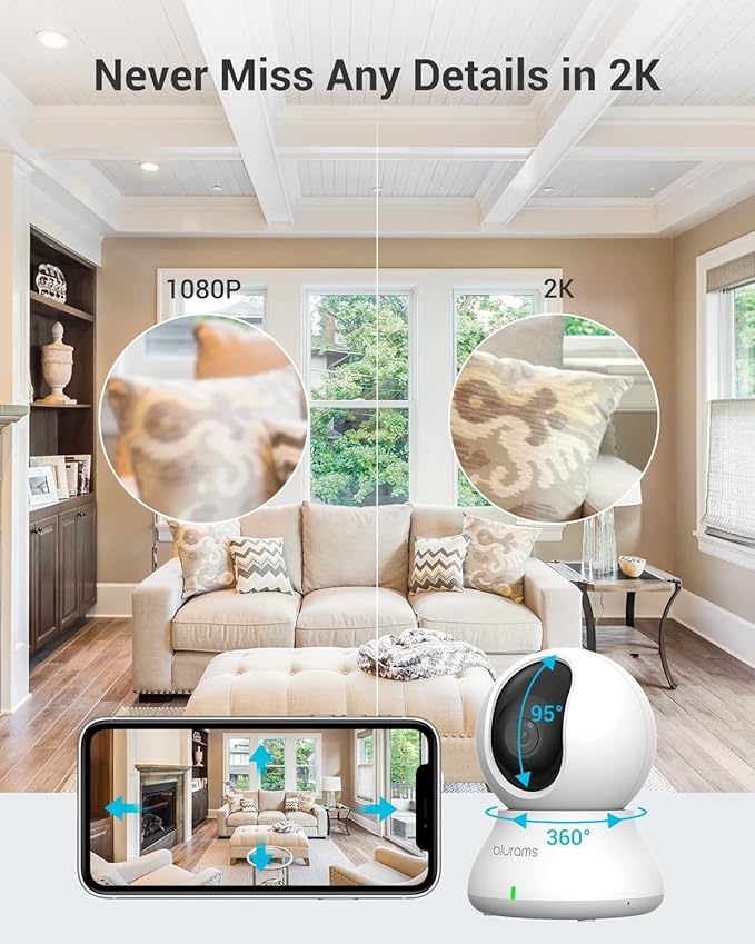 blurams 5G Cameras for Home Security, 2K Pet Camera with Phone App, 360° PTZ Indoor Camera w/Dual-Band WiFi6, Free Human/Motion/Sound Detection, 2-Way Talk, Night Vision, Compatible with Alexa, 2Pack