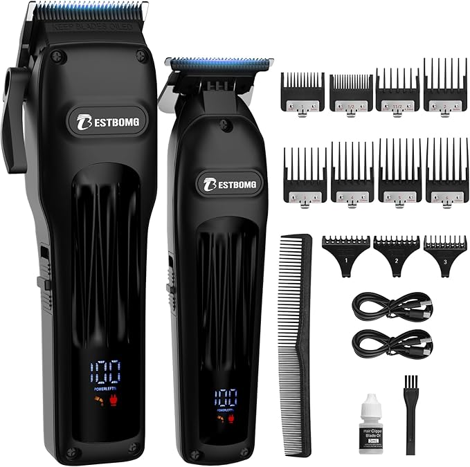 BESTBOMG® Professional Hair Clippers for Men, Professional Barber Clippers and Trimmer Set, Mens Cordless Hair Clipper for Barbers Haircut Kit Fade, BS-808A (Black)