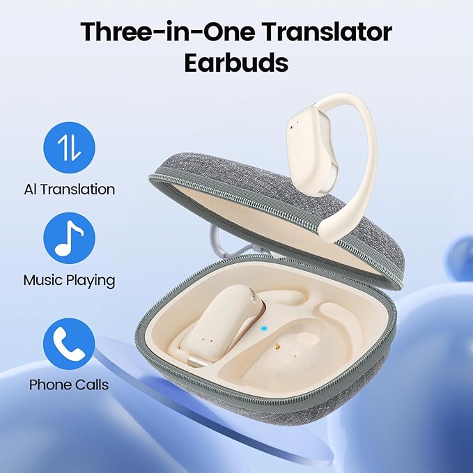 AI Translation Earbuds Real Time 164 Languages 80H Playtime Translator Ear Buds Audifonos Traductores Inglés Español Wireless Translating Earbuds Bluetooth Headphones for Travel Meeting Learning Large