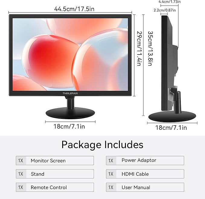 19 inch Computer Monitor 1440x900 PC Monitor with HDMI VGA AV BNC USB Ports, 60Hz, 5Ms, VESA, Display Build-in Speakers for Office Home