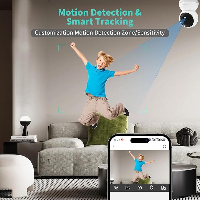 Alaga Indoor Security Camera,3K 5G and 2.4G WiFi, 360° Pan/Tilt, Human/Pet/Motion AI, Night Vision, Speaker, Indoor Camera with Phone App, Compatible with Alexa & Google Assistant，2-Pack White