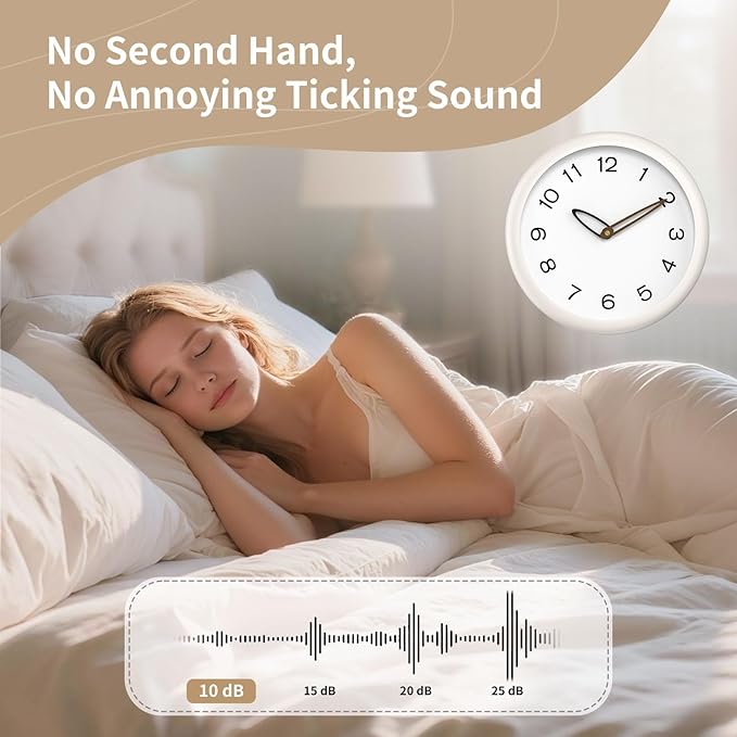 Modern Wall Clock,Battery Operated,Tempered Glass,12" Silent Clocks for Living Room,Bedroom,Kitchen,Bathroom - Stylish Home Decor Gift (Off White)
