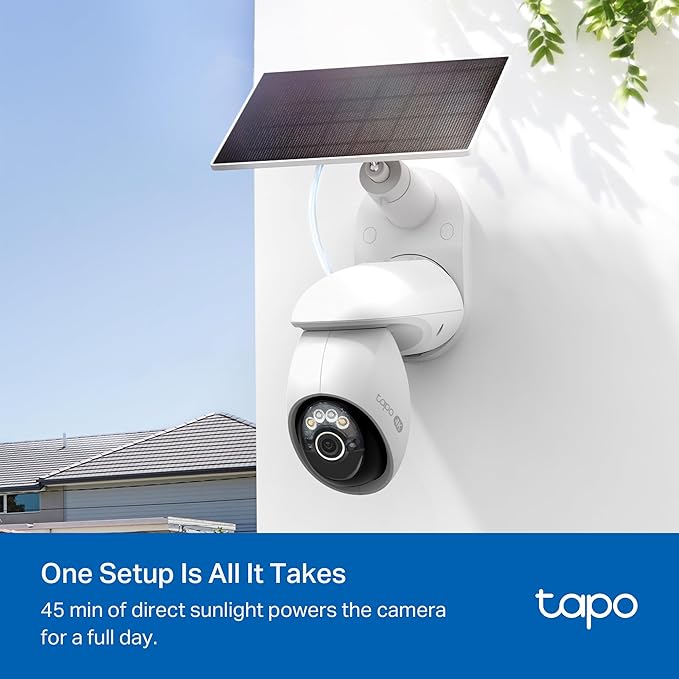 Tapo 4K Outdoor Camera Wireless, Battery Camera w/Solar Panel, Pan/Tilt, 360° View, 24/7 Capture, Free Person/Vehicle Detect, Night Vision, SD/Cloud, Works w/Alexa and Google Assistant, VistaCam 360
