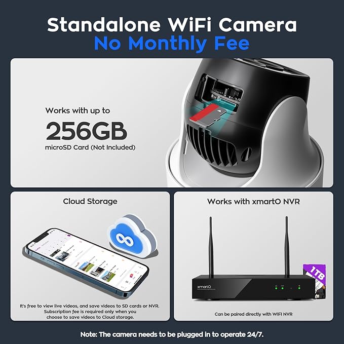 xmartO 10X Zoom Security Camera, 6MP HD Wireless PTZ Home Security System for Indoor Outdoor Surveillance, Security Camera System with Auto Tracking, 24/7 Surveillance, 2-Way Audio