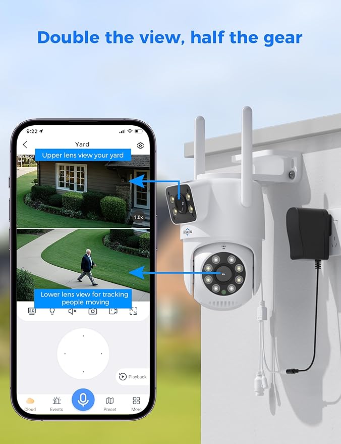 Hiseeu Wireless Security Camera Dual Lens PTZ Outdoor with 128GB SD Card, 2K WiFi-Pro 5G/ 2.4Ghz Surveillance Cameras, Color Night Version, Plug-in Cable, Works with Wireless System