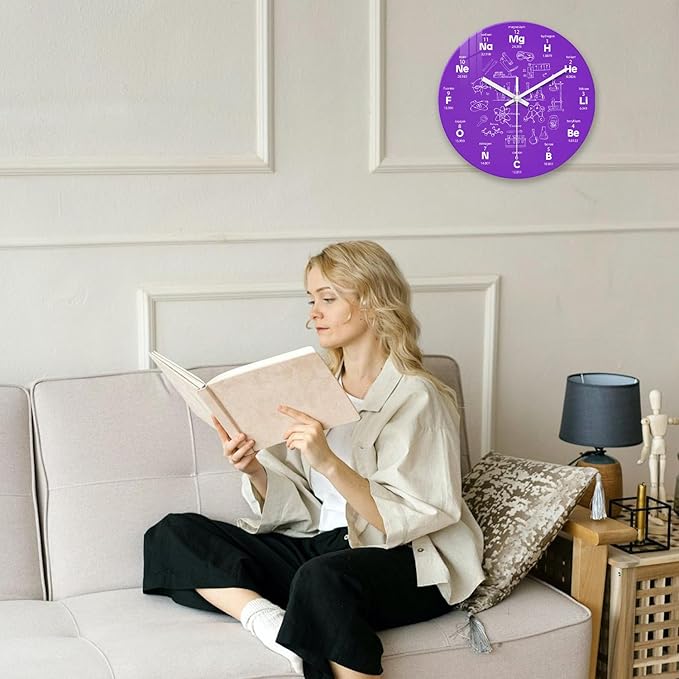 XNM Purple Glass Wall Clock Battery Operated 12 Inch Silent Non Ticking Wall Clock Round Analog Wall Clocks for Study Room