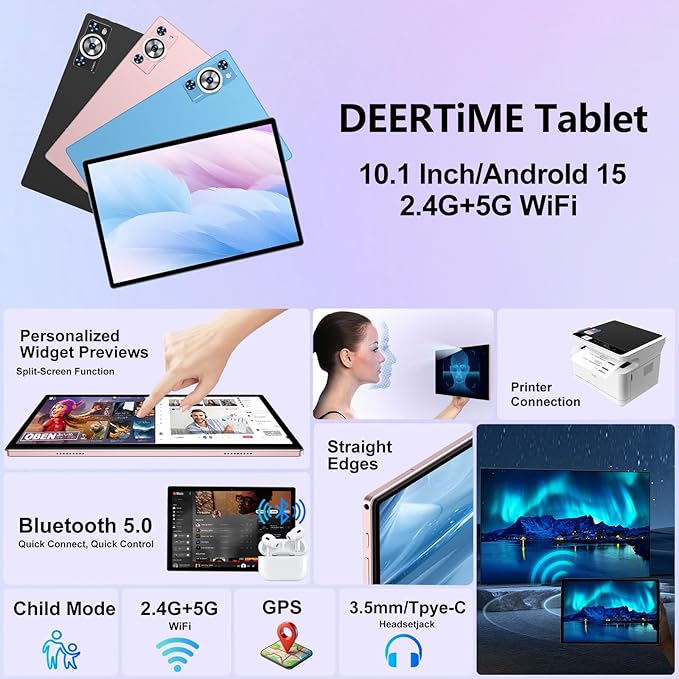 Android 15 Tablet 30GB RAM 128GB ROM 1TB TF, 2025 Electronics Tablets 10.1 Inch 8000mAh with Keyboard Mouse, 2.0GHz, 5G WiFi, BT 5.0, GMS Certified, Incell Display, Gemini AI - Rose Gold/Pink