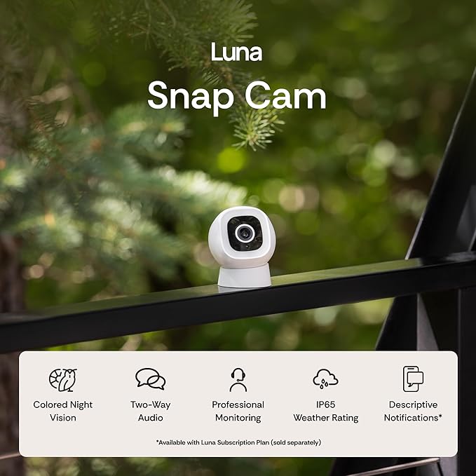 Luna 2K QHD Security Camera Indoor/Outdoor, Wired IP65 2,4GHz WiFi Camera for Home Security, Color Night Vision, Spotlight/Siren, AI Motion Detection, Smart Alerts, App Control (1,White)