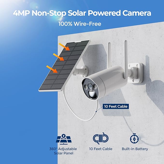 CAMCAMP Solar Security Cameras Wireless Outdoor, Home Security Camera System, 4MP Solar-Powered 6 Cam-Kit, 10CH NVR w/ 500GB HDD, 2.4G& 5G WiFi, Color Night Vision, Motion Detection, 2-Way Audio, IP66