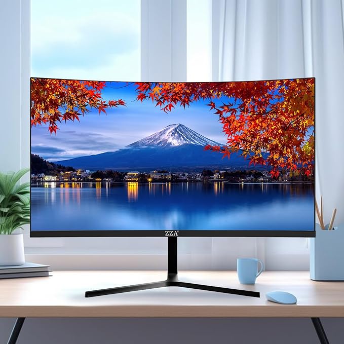 ZZA 24 Inch 200hz/180hz Curved Gaming Monitor, FHD 1080P Frameless Computer Screen, AMD FreeSync, Low Motion Blur, Eye Care for Home Office & PS5, DisplayPort & HDMI, VESA Mount - Black
