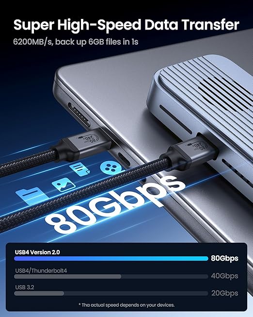 Silkland 80Gbps USB 4 for Thunderbolt 5 Cable 3.3FT/1M, up to 120Gbps Bandwidth for Dual 8K, 240W PD 3.1 Charging, Braided USB C Video Cable Compatible Thunderbolt 4/5, SSD, MacBook M4 Pro, iPhone 17