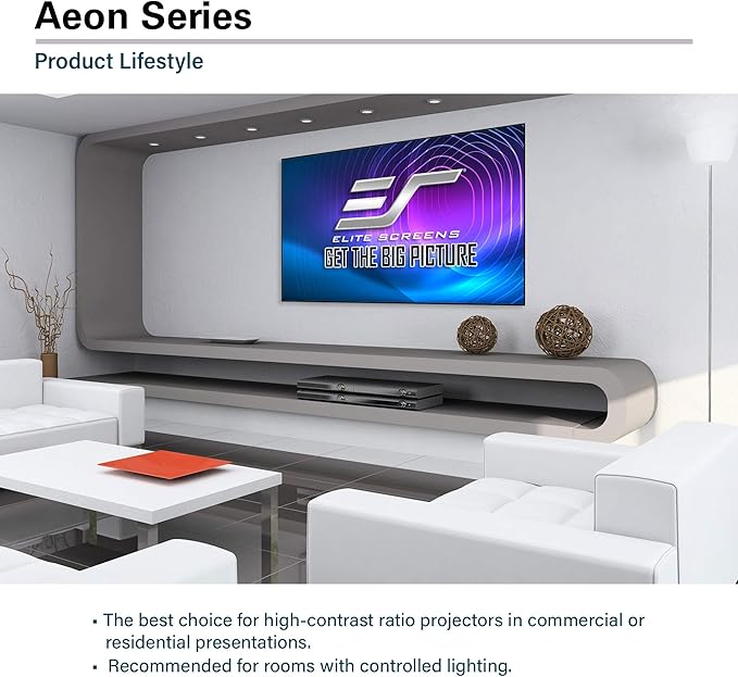 Elite Screens 100" Fixed Frame Projector Screen 16:9, Edge-Free 8K/4K UHD CineWhite, Standard, Short & UST Compatible Home Theater, AR100WH2