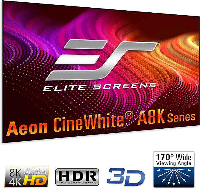 Elite Screens Aeon CineWhite A8K, 138-INCH Diag, 16:9 Aspect Ratio, ISF Certified 8K Ultra HD Home Theater Fixed Frame Edge Free Projection Sound Transparent Perforated Weaved, AR138H-A8K