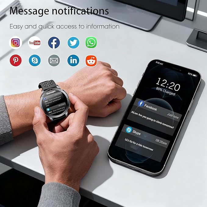 Smart Watch for Men (Answer/Make Call), Built-in GPS, Compass, 1.60" AMOLED, 5ATM Waterproof, Heart Rate SpO2 Sleep Monitor, iPhone Android - Black