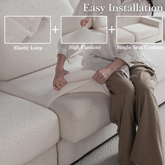 Couch Cushion Covers for Sectional Sofa, Stretch Soft Sofa Slipcovers Washable Wear-Resistant Universal Furniture Protector for Living Room(1 Piece Large Cover, Ivory)