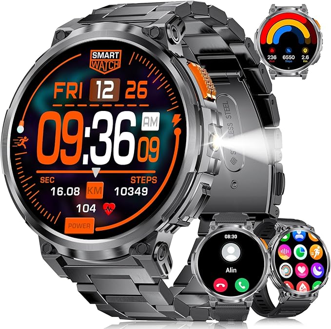 LIGE Smart Watches for Men with 730mAh Battery, 1.85" HD Smart Watch with Flashlight/Make/Answer Call/120+Sports Mode Fitness Tracker/Sleep Monitoring, iOS Android Waterproof Military SmartWatches
