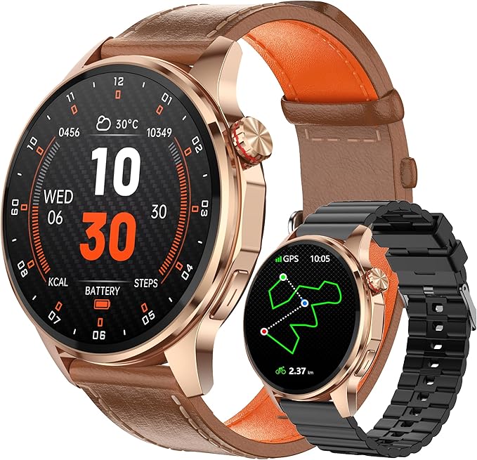 Smart Watch for Men Built-in GPS(Answer/Make Call/Text), 1.46" AI Smartwatch for Android Phones/iPhone, 100+ Sport Mode Fitness Tracker with Health/Sleep Monitor, Compass/Barometer/Altitude(2 Straps)