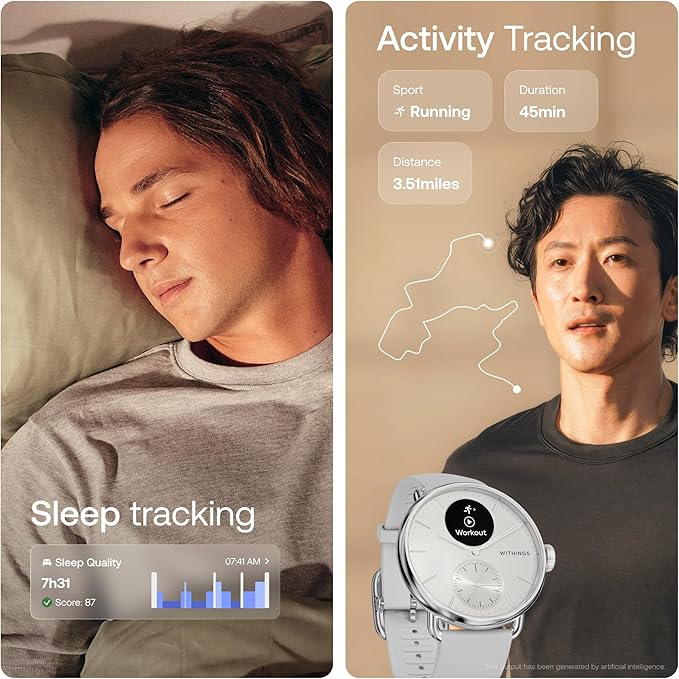 WITHINGS ScanWatch 2 - Hybrid Smart Watch, Heart Rate Monitoring, Fitness Tracker, Cycle Tracker, Sleep Monitoring, GPS Tracker, 30-Day Battery Life, Android & Apple Compatible, HSA/FSA