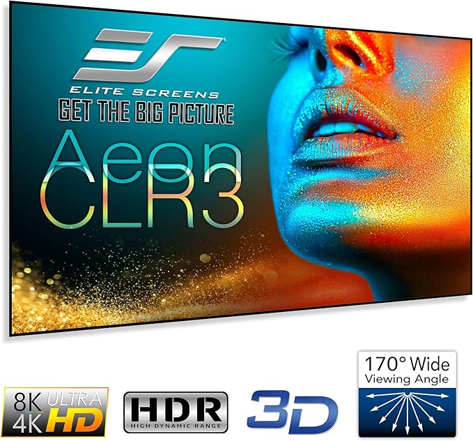 Elite Screens 103 inch UST ALR Projector Screen 16:9 4K 90% Ceiling Ambient Light Rejecting Edge Free Fixed Frame Grey Projector Screen Indoor Movie Screen Home Theater - AR103H-CLR3