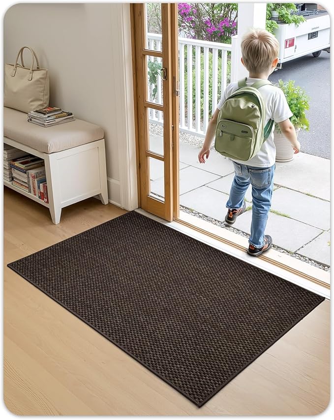 Color&Geometry Front Door Mat Indoor 24"x40", Rugs for Entryway, Non Slip Washable Low-Profile Inside, Entry Mat Entry Rug Door Mat Indoor Entrance, Brown (Rolled-up NO Creases)