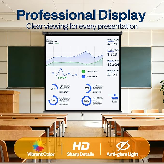 VIVOHOME 120 Inch 1:1 Pull Down Projector Screen, HD 4K Retractable Movie Screen for Indoor Home Theater and Office, Manual Projection Screen with Auto Locking (84Wx84H Inch Display Area)