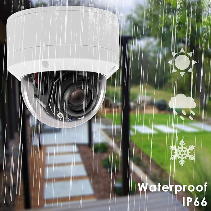 IP Security 5.0MP H.265 POE PTZ Dome Camera, Hikvision Compatible 5X Optical Zoom, Indoor/Outdoor Network Camera with Audio, Pan 355° Tilt 90°,Waterproof IP66 98ft Night Vision, Motion Detection