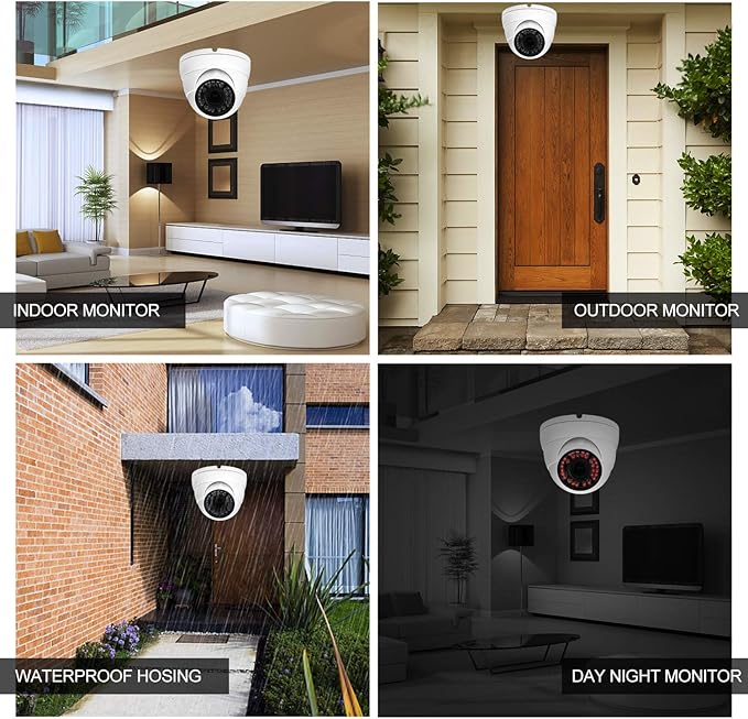 Analog CCTV Camera HD 1080P 4-in-1 (TVI/AHD/CVI/CVBS) Security Dome Camera Outdoor, 2.8mm-12mm Manual Focus/Zoom Varifocal Lens, Weatherproof Metal Housing 36 IR-LEDs Day & Night Monitoring (White)